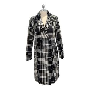 11541 Laura Scott Plaid Wool Blend Pea Coat Black White size Medium preppy